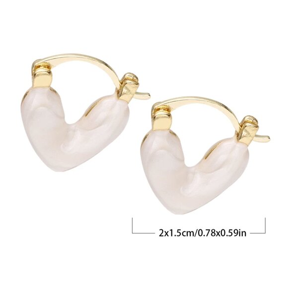 Gold and Beige Color Elegant Charms Beige Enamel Heart Stud Earring - Picture 9 of 9